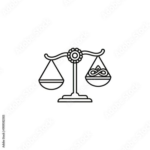 Line art image of a balance scale with filled scales