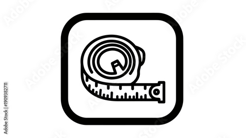 Simple illustration of a measuring tape within a rounded rectangle frame