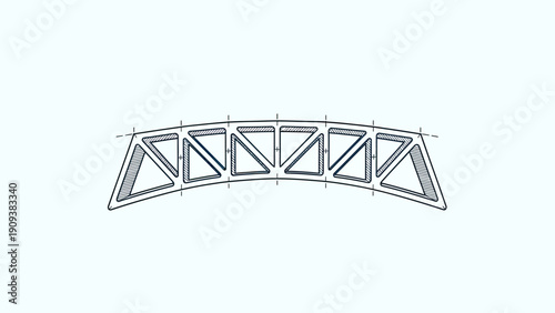A black and white illustration depicts a curved, truss-like structure