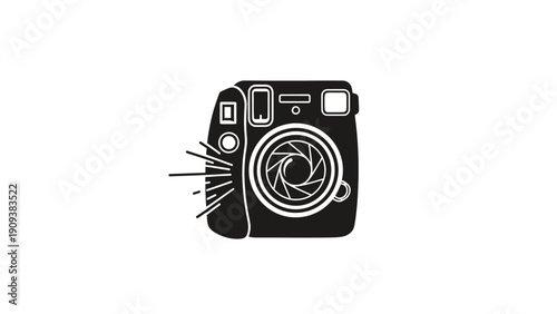 A black and white vector illustration of an instant camera