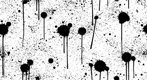 Black ink splatter pattern with drips and splashes, vector illustration for background or texture, grunge effect for banner or poster isolated PNG with Transparent Background