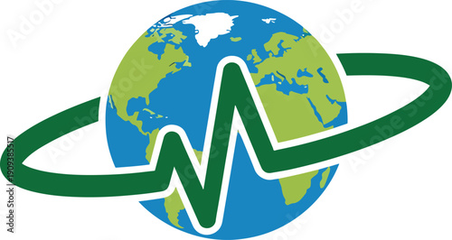 Earth globe with green rising graph line, global economic growth and financial success concept.
