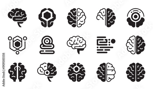 Brain icons, AI elements, technology, intelligence, abstract concepts, creative