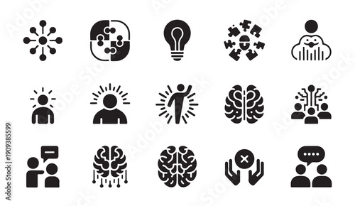 Network and human intelligence flat icons for communication data processing and teamwork art