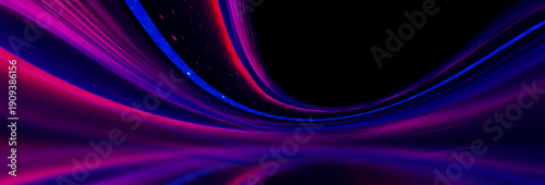 Neon lights cut across a dark background creating patterns that suggest motion and energy. The lines are vibrant and draw the eye toward the center, inviting exploration.