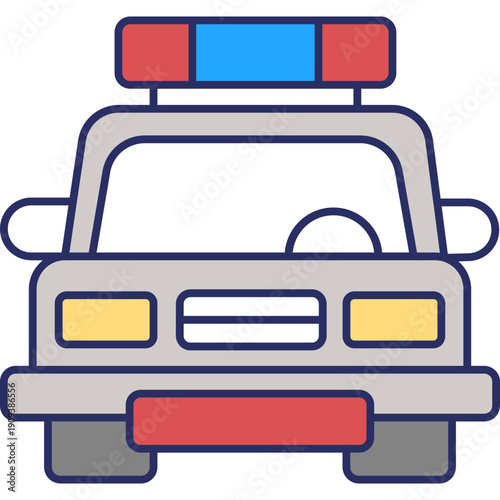 Police Car Icon – Law Enforcement Vehicle Colored Outline Symbol for Security & Justice