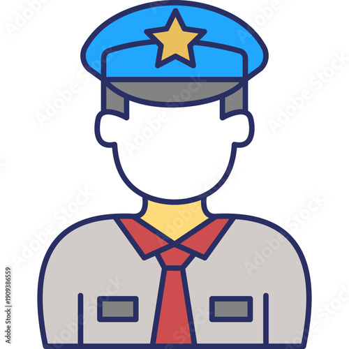 Policeman Icon – Law Enforcement Officer Colored Outline Symbol for Security & Justice