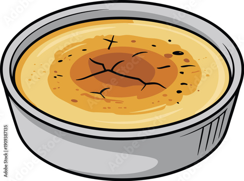 Cream with honey cake in a bowl food vector on white background.