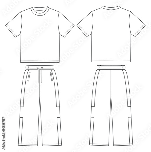 oversized t-shirt and baggy trouser pant pants tech pack vector design