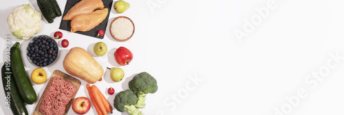 Canvas Print Flat lay banner of fresh low histamine, anti inflammatory and AIP friendly foods
