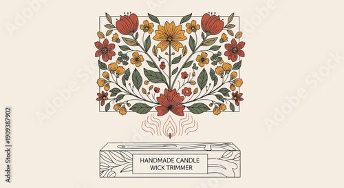Handmade Candle Wick Trimmer with Floral Illustration