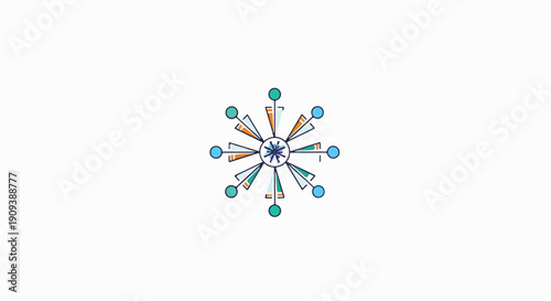 Modern abstract wind rose data visualization with colorful segments and circular markers, depicting directional information or statistical distribution on a white canvas.