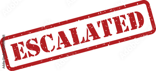A red grunge textured rubber stamp mark showing the word ESCALATED on a white surface