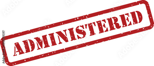 A red rectangular grunge administered stamp impression is prominently displayed on a clean white background