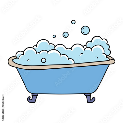 A cozy bathtub filled with warm water and fluffy soap bubbles creates a relaxing spa-like moment. Soft steam rises as gentle foam sparkles, inviting calm, comfort, and quiet self-care.
