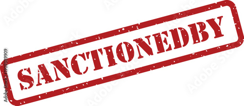 Distinctive red rubber stamp impression prominently displaying the combined words SANCTIONEDBY on a pure white backdrop