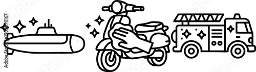 Transport Cleaning Service Icons Line Art Set