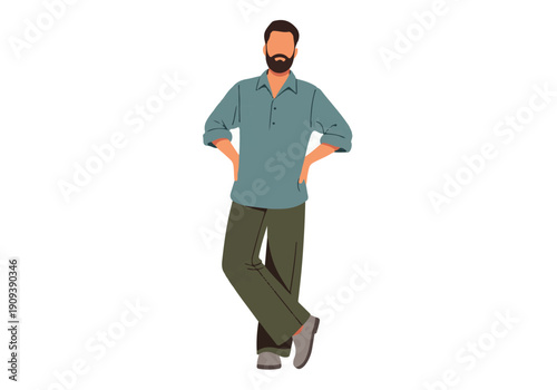 Confident bearded man in casual wear, minimalist vector illustration