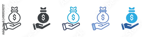 Income icon set multiple style collection