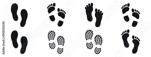 Human Foot and Shoe Print Icons Set Walking Footprint Vector Illustration