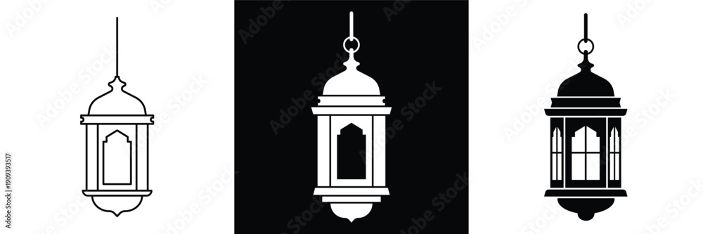 Obraz premium This silhouette icon illustrates a traditional hanging lantern, commonly associated with warmth, light, spirituality, and festive ambiance