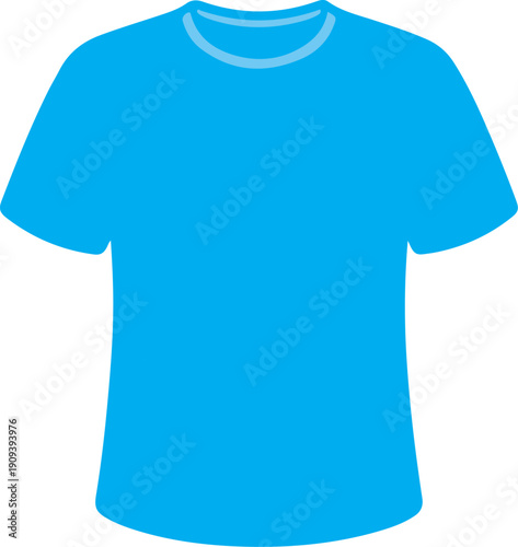 Blue T Shirt With Light Blue Neckline On White Background Keywords: t-shirt, blue, shirt