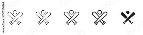 Baseball icons in black outline, solid and colored style