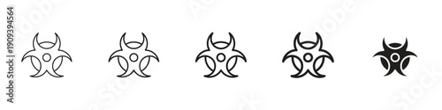 Biohazard icons in black outline, solid and colored style