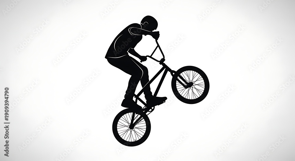 Obraz premium BMX Rider Silhouette Performing Wheelie Trick Minimal Illustration