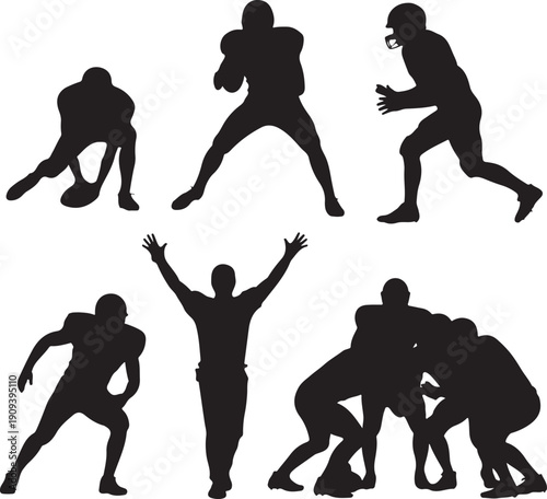 American football players in various poses isolated on white background