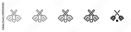 Broom-ball icons in black outline, solid and colored style