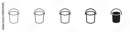 Bucket icons in black outline, solid and colored style