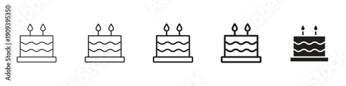Cake icons in black outline, solid and colored style