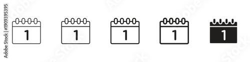 Calendar day icons in black outline, solid and colored style