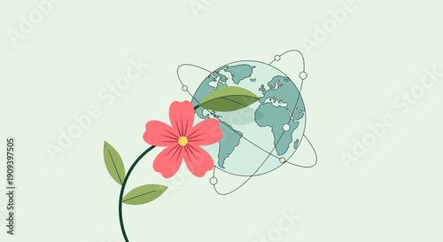 Global Growth: Blooming Earth and Flower Illustration