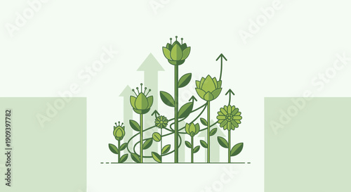 Green Plant Growth Illustration with Upward Arrows
