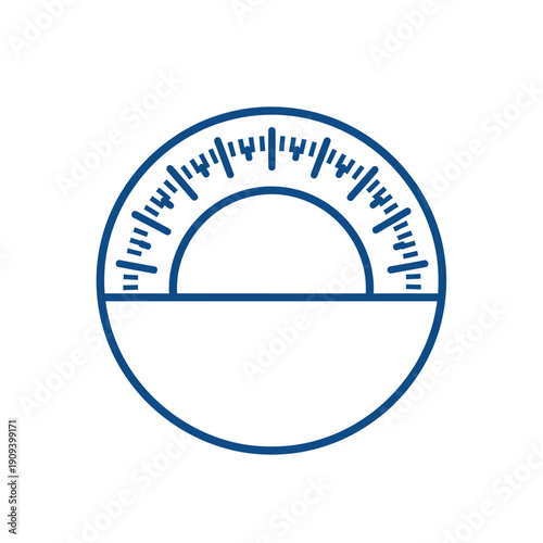 A blue semi-circular protractor icon with degree markings over a full circle