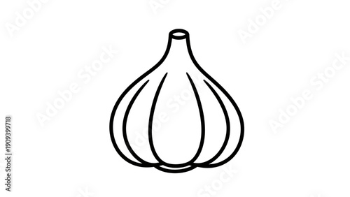 Black outline drawing of a bulbous vegetable with a stem on a white background
