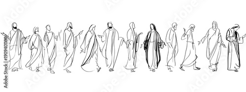 Jesus and his followers with the disciples hand drawn vector illustration God wisdom teacher 