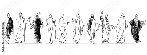 Jesus and his followers with the disciples hand drawn vector illustration God wisdom teacher 