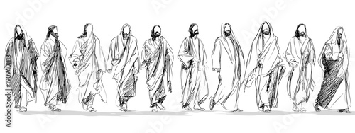 Jesus and his followers with the disciples hand drawn vector illustration God wisdom teacher 