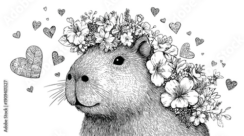 vector illustration of a cartoon capybara hand drawn illustration
