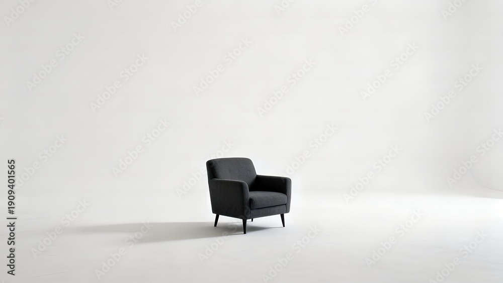 Obraz premium Minimalist dark armchair with wooden legs against a clean white background