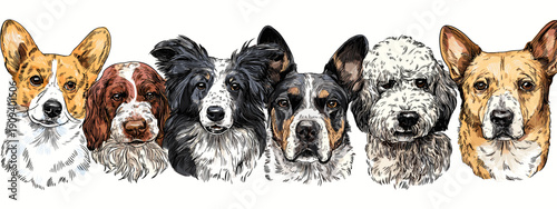 vector illustration group of dogs isolated on white background  