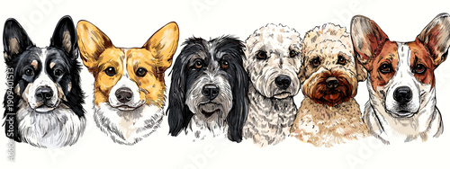 vector illustration group of dogs isolated on white background  