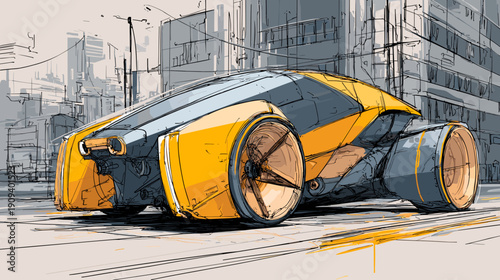 hand drawn future supercar 