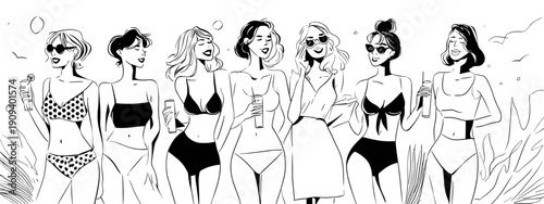 vector illustration of girls summer party with glasses happy girls ifestyle banner poster 