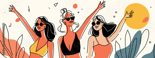 vector illustration of girls summer party with glasses happy girls ifestyle banner poster 
