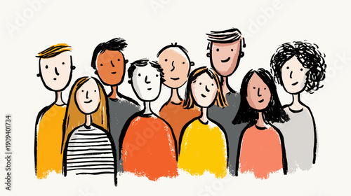 group of happy people hand drawn vector illustration of community people 