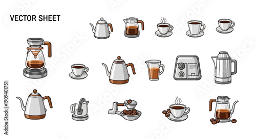 Coffee Making Equipment Collection: Kettles, Mugs, Grinder, and Brewers